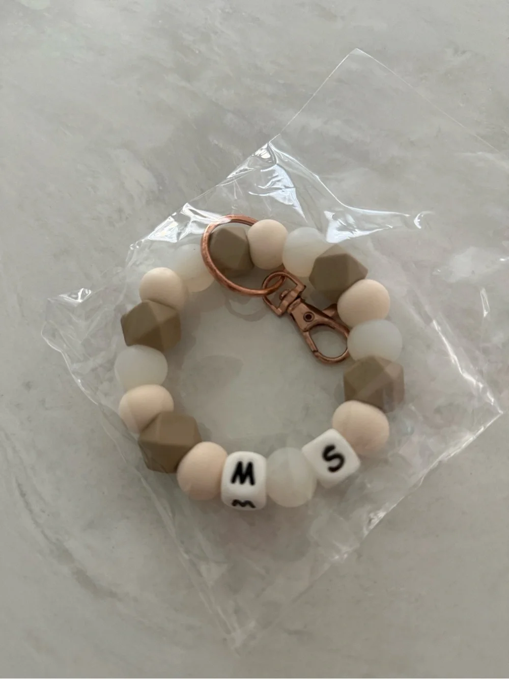 Beaded Silicone Keyring Bracelet with Initial Beads